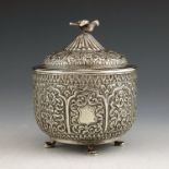 An Indian Kutch silver box and cover, or tea caddy