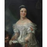 Mary Wigley (British, mid 19th Century), portrait of Miss Pryce, half length, wearing a pearl tiara,