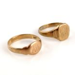 Two 9ct gold signet rings, each monogrammed, 6g total weight (2)