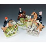 Three 19th Century Staffordshire equestrian figures depicting fox hunting scenes, modelled as hunter