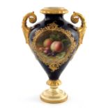 F Chivers for Coalport, a fruit painted pedestal vase