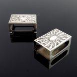 Two Edwardian silver match box covers, William Comyns, London 1901 and S Blackensee and Son