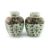 A pair of Chinese famille verte ginger jars and covers, 19th Century, painted in polychrome with a