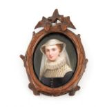 A late 19th Century Vienna style portrait plaque, Mary Queen of Scots