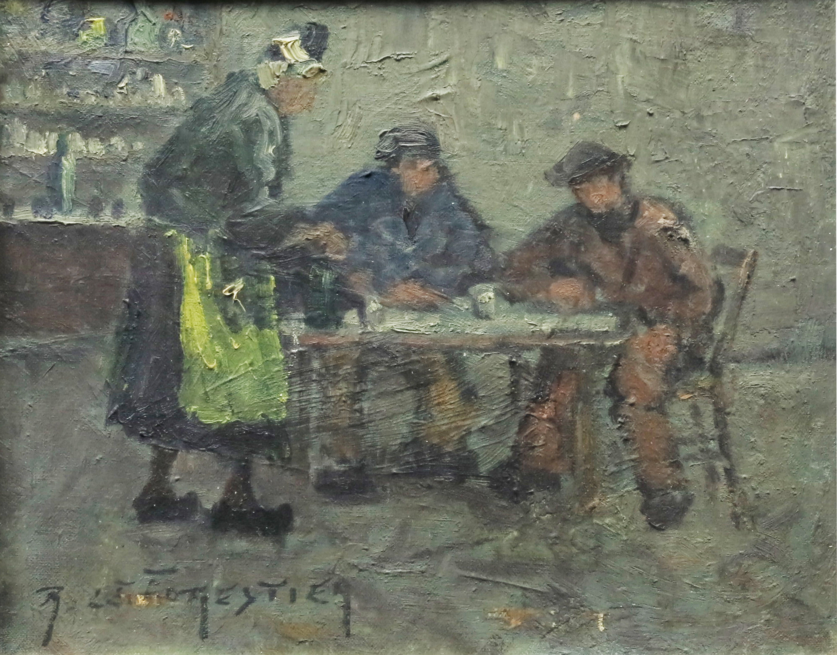 Rene Le Forestier (French, 1903-1972), figures at a table, signed l.l., oil on canvas, 19.5 by 24.