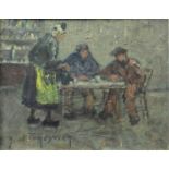 Rene Le Forestier (French, 1903-1972), figures at a table, signed l.l., oil on canvas, 19.5 by 24.