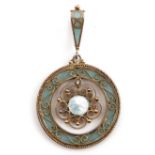 A Norwegian silver gilt and plique a jour enamelled pendant