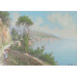 Maria Gianni (Italian, 1873-1956), a view towards Sorrento, Italy, signed l.r., gouache, 29 by 44cm,