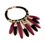 Debraine, a modernist limited edition purple and black galalith and metal necklace