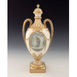 Alboin Birks for Minton, a pate sur pate twin handled pedestal vase