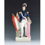 A Staffordshire Crimean War figure of General James Simpson, circa 1855, modelled standing beside fl