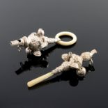 Two Victorian silver and mother of pearl baby's teething rattles