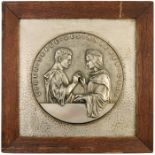 A Jugendstil silvered cast metal plaque