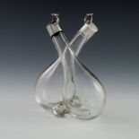 A George V silver mounted double oil and vinegar bottle, Hukin and Heath, Birmingham 1930