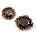Two Victorian gold and black enamelled mourning brooches