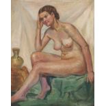 Dod Procter (British, 1892-1972), seated female nude and a vase, signed l.r., oil on canvas, 48 by
