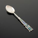 Archibald Knox for Liberty and Co., a Cymric Arts and Crafts silver and enamelled Egbert teaspoon