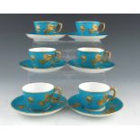 Christopher Dresser for Minton, a set of six Aesthetic Movement tea cups and saucers