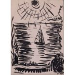 Miklos Farkashazy (Hungarian, 1895-1964), a sunlit seascape with sailing boats, signed l.l., black