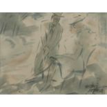 Ernest Fedarb (British, 1905-?), two figures conversing, signed l.r., watercolour, 13 by 17cm,