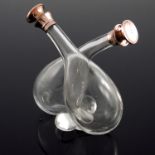 A 9 carat rose gold mounted and stoppered glass double oil and vinegar bottle, H J Cooper and Co. Lt