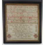 A 19th Century linen and silkwork alphabet and verse sampler by Hannah Radfirth
