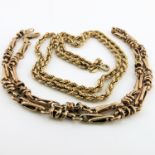 A 9ct gold fancy link necklace, 44cm long, together with a 9ct gold rope twist necklace, 51 cm long
