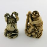 λ Two Japanese ivory netsukes, Meiji period, 1868-1912, one carved as an elder seated on an