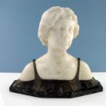 Saul Fanfani (Italian, 1856-1919), an Art Nouveau marble and bronze bust of a woman, signed verso,