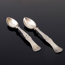 A pair of 19th century Ottoman silver spoons, Turkey circa 1890, shouldered and ogee shaped with