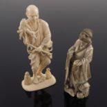 λ Two Japanese ivory okimonos, Meiji period, 1868-1912, a robed lady with infant, signed, 13cm high,