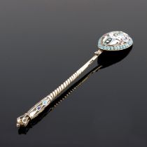 An Imperial Russian silver gilt and cloisonne enamelled spoon, Moscow circa 1910