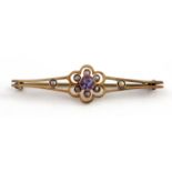 An Edwardian 9ct gold, amethyst and split pearl br