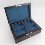 A Wedgwood & Bentley hardwood prestige jewellery casket, ebony strung cover with a black and white