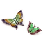 Two silver and enamelled butterfly brooches