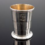 Asprey London, an Edwardian silver triple section retractable beaker, gilt interior, engraved