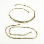 A 9ct tri-colour gold plait necklace, 40.5cm long, together with a 9ct tri-colour flat lozenge