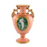 Lawrence Birks for Minton, a pate sur pate twin handled vase
