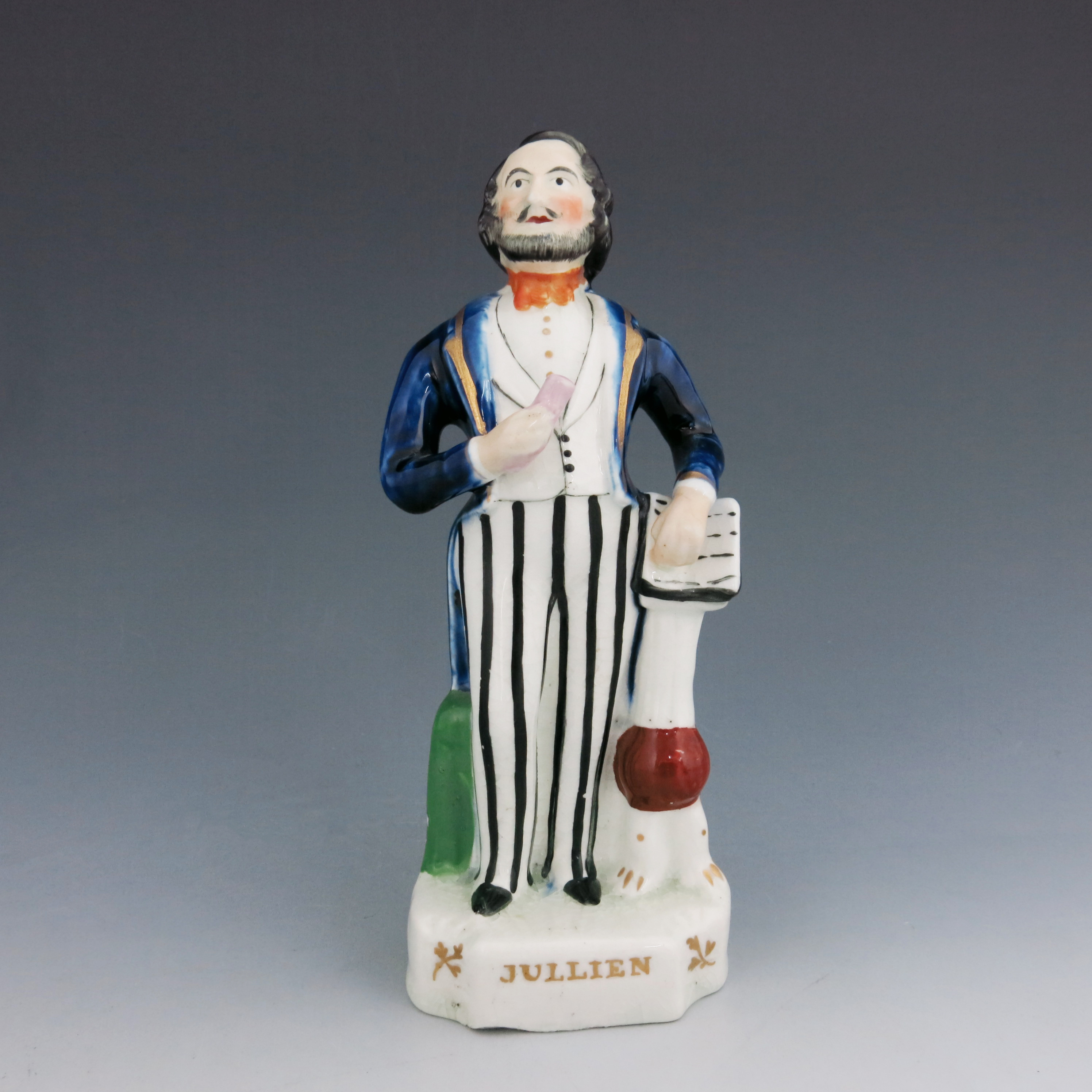 A Staffordshire theatrical figure of Louis Antoine 'Jullien', circa 1847, modelled standing beside a - Image 2 of 7