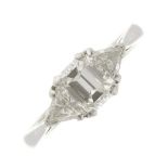A platinum diamond three-stone ring