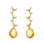 A pair of 18ct gold citrine and diamond drop earrings