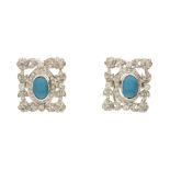A pair of 18ct gold turquoise and diamond openwork earrings