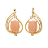 A pair of 14ct gold coral and diamond openwork earrings