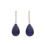 A pair of 18ct gold lapis lazuli and diamond drop earrings