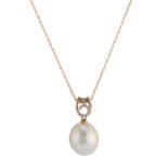 An 18ct gold cultured pearl and diamond pendant, with chain