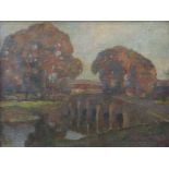 Vickers, Autumn - The Bridge, signed l.r., oil on board, 35 by 45cm, framed