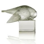 Rene Lalique, a Moineau Sur Socle Ailes Ouvertes glass paperweight