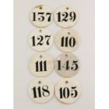 Wedgwood for Farrow and Jackson, eight creamware disc bin labels
