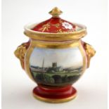 A Chamberlains, Worcester miniature scene painted pot and cover