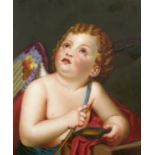 A late 19th Century KPM plaque, painted with a winged cherub with arrow, impressed mark and No.8-